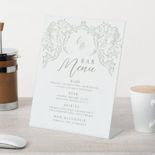 Sage Vintag Geblüht Monogram Wedding Bar Menu Sockelschild