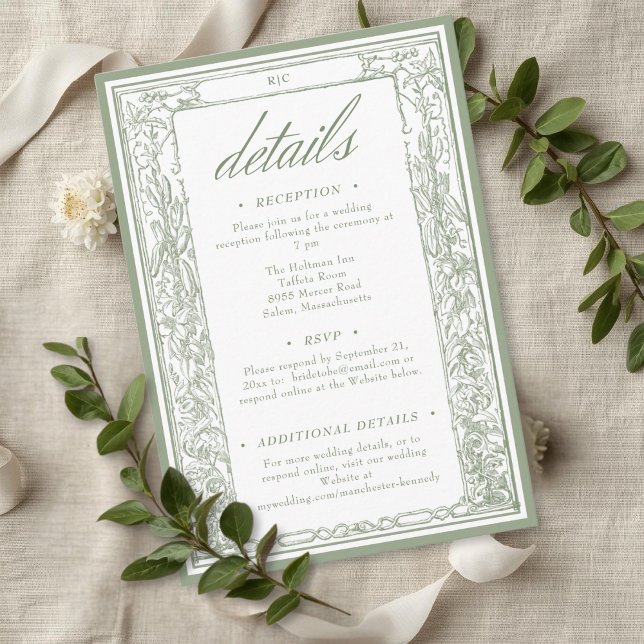 Sage Vintage Botanical Trellis Arch Wedding Detail Begleitkarte (Sage Vintage Botanical Trellis Arch Wedding Detail Enclosure Card)