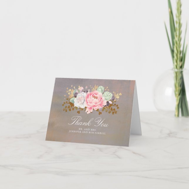 Sage Violet Blush Bloral Hochzeit Vielen Dank Dankeskarte (Vorderseite)