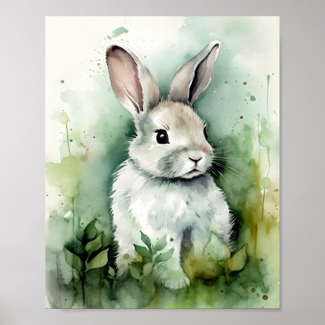 Sage Watercolor Baby Bunny Poster (Vorne)