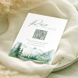 Sage Watercolor Mountain Forest Rustic QR code RSVP Karte