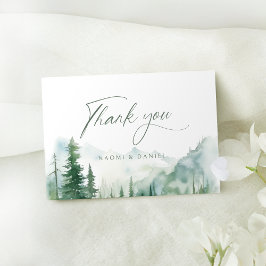 Sage Watercolor Mountain Forest Rustic Wedding Dankeskarte