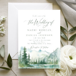 Sage Watercolor Mountain Forest Rustic Wedding Einladung