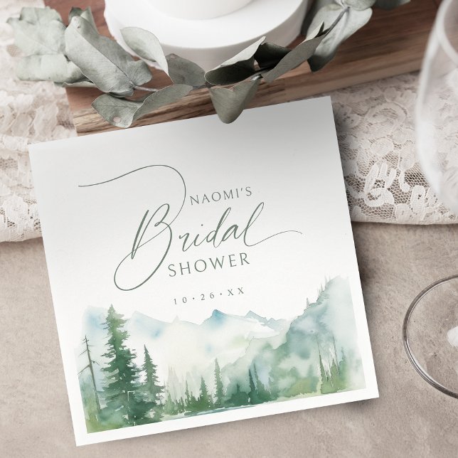 Sage Watercolor Mountain Rustic Bridal Shower  Serviette (Sage Watercolor Mountain Rustic Bridal Shower Napkins)