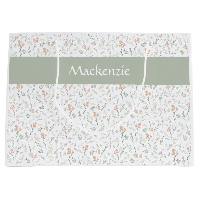 Sage Watercolor Wildflower Floral Custom Name Große Geschenktüte (Vorderseite)