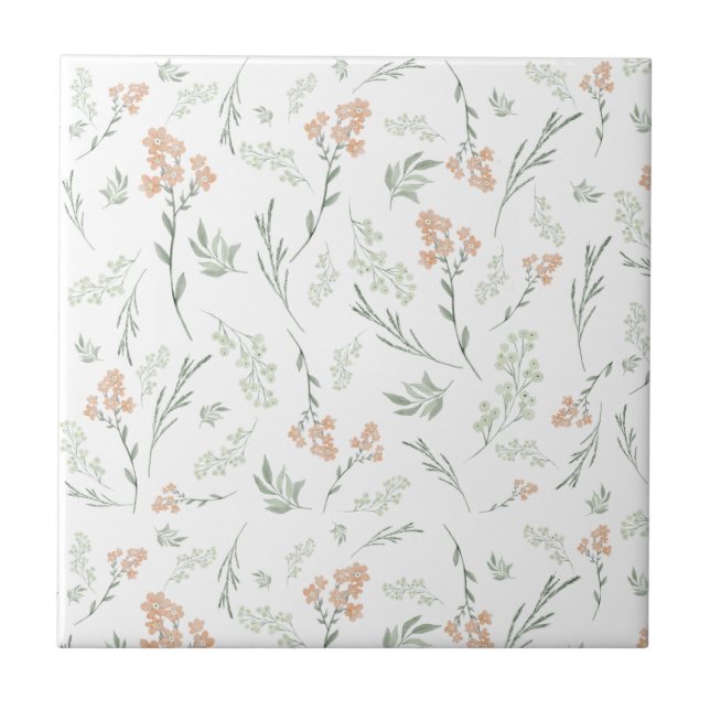 Sage Watercolor Wildflower Floral Fliese (Vorderseite)