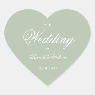 Sage Wedding Green Heart Elegante weiße Kalligraph Herz-Aufkleber