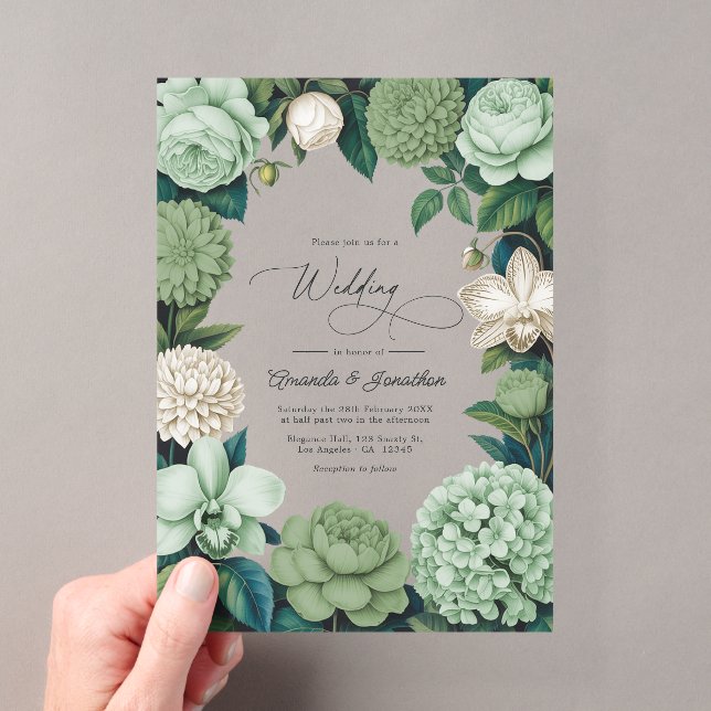 Sage Whisper, Linen Ivory & Olive Mist Wedding Acryleinladungen (Insitu (Handheld))