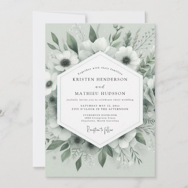 Sage Whispering Anemone Wedding Einladung (Vorderseite)