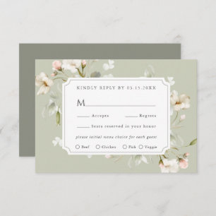Sage White Blush Elegante Blues Wedding RSVP Karte