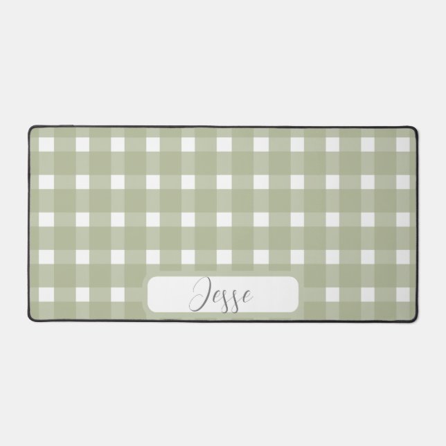 Sage White Gingham Pattern Schreibtischunterlage (Vorderseite)