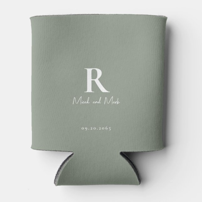 Sage & White Monogram und Couple Names Wedding Dosenkühler (Vorderseite)