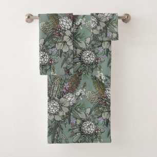 Sage Wild Bush Blume Bouquet - Protea & Grevillea Badhandtuch Set