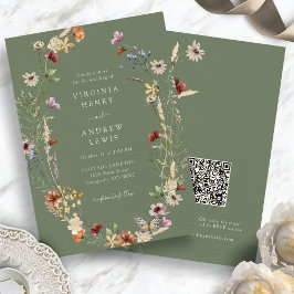 Sage Wildblume Boho QR Code Hochzeit Einladung