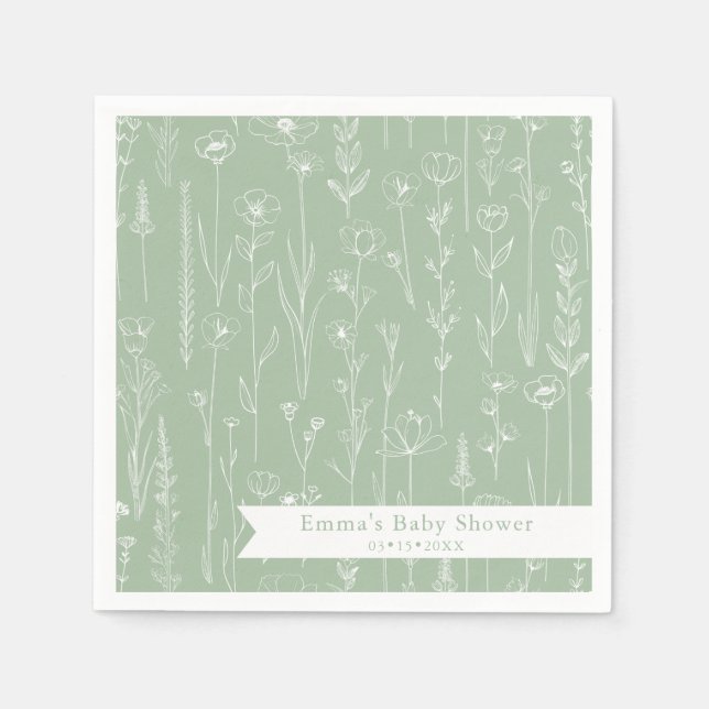 Sage Wildflower Baby Shower | Floral Pattern Serviette (Vorderseite)