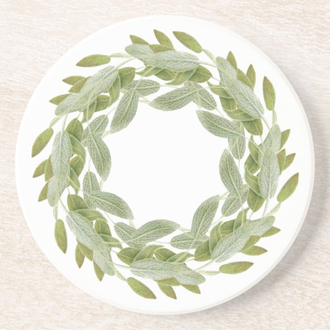 SAGE WREATH Round Sandstone Untersetzer (Vorne)