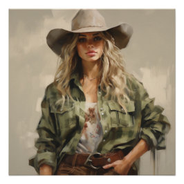 Sagebrush Hues: Cowgirl Wall Art Poster