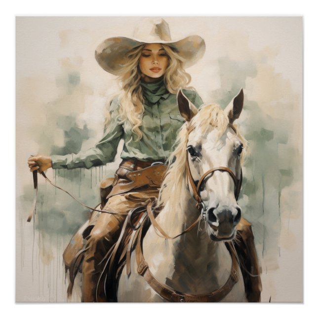 Sagebrush Saddle: Cowgirl Wall Art Poster (Vorderseite)