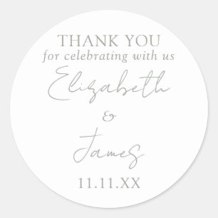 Sagegrün Elegante Schrift Hochzeit Danke Runder Aufkleber