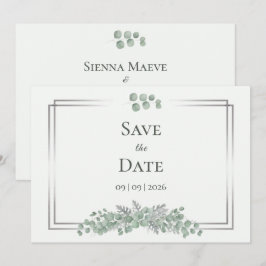 Sagegrün Eukalyptus Silberrahmen Hochzeit Vormerku Save The Date