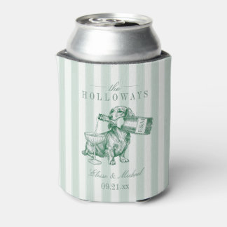 Sagegrün gestreifte Dachshund Champagner Hochzeit Dosenkühler