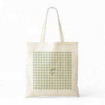 Sagegrün karierter Monogramm-Tote-Bag