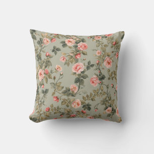 Sagegrün Retro-Maximalist Blumenmuster Kissen