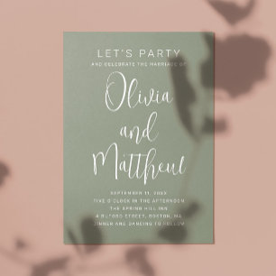 Sagegrün-Typografie-Skript-Hochzeit + QR-Details Einladung