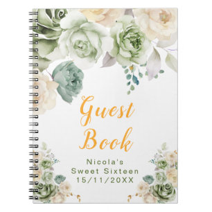 Sagegrün und cremefarbene florale Sweet Sixteen Notizblock