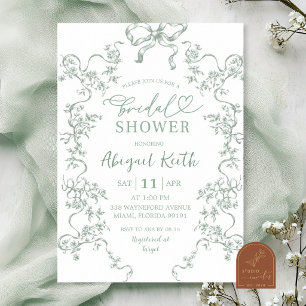 Sagegrüne Blumen-Bowle Französische Toile Hochzeit Einladung