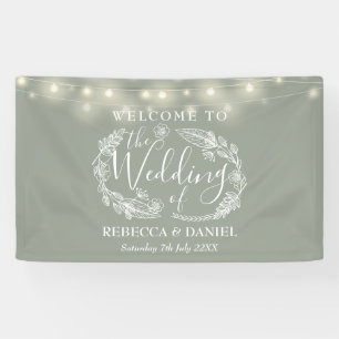 Sagegrüne Blumen-Garland-Schrift Hochzeit Banner
