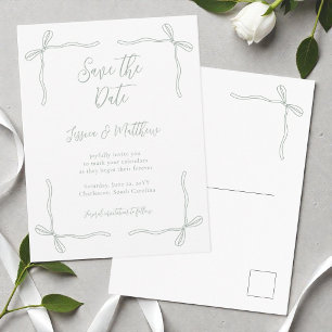 Sagegrüne Bows and Vows Hochzeit Save the Date Postkarte