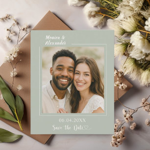 Sagegrüne Elfenbein-Foto-Hochzeit Save the Date Flyer