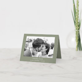 Sagegrüne Gartenhochzeit. Minimalistische Fotofalt Dankeskarte