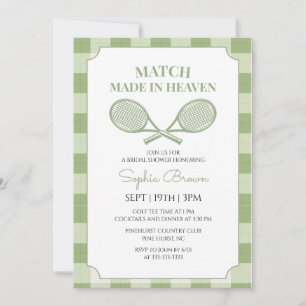 Sagegrüne Gingham-Tennis-Brautparty Einladung