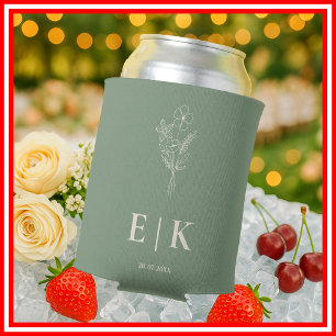 Sagegrüne Monogramm-Wildblumen-Hochzeit Dosenkühler