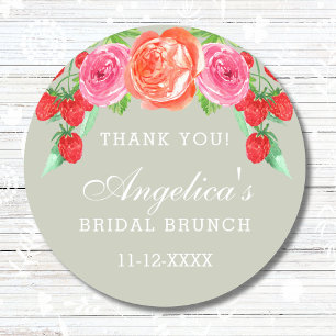 Sagegrüne Pfirsich-Pfingstrosen-Bridal-Brunch-Dank Runder Aufkleber