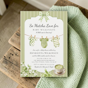Sagegrüne Streifen "So Matcha Love" Babyparty Einladung
