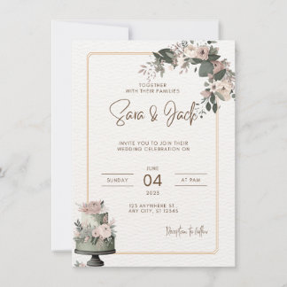Sagegrüne und rosafarbene florale Hochzeitseinladu Save The Date