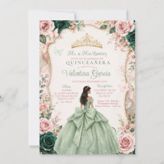 Sagegrüne und rosafarbene Quinceañera-Einladung Einladung