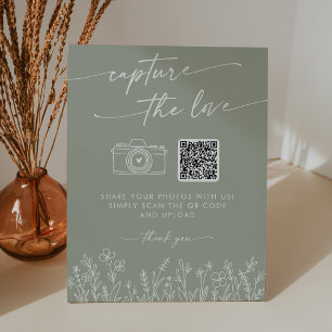 Sagegrüne Wildblumen-Hochzeit 'Capture the Love' Sockelschild