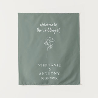 Sagegrüne Wildblumen-Hochzeit Wandteppich