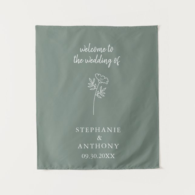 Sagegrüne Wildblumen-Hochzeit Wandteppich (Vorderseite)