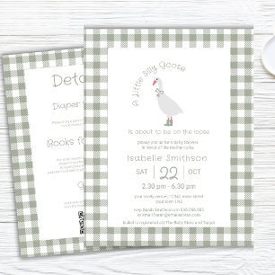 Sagegrüner alberner kleiner Gänse-Baby-Shower-QR-C Einladung