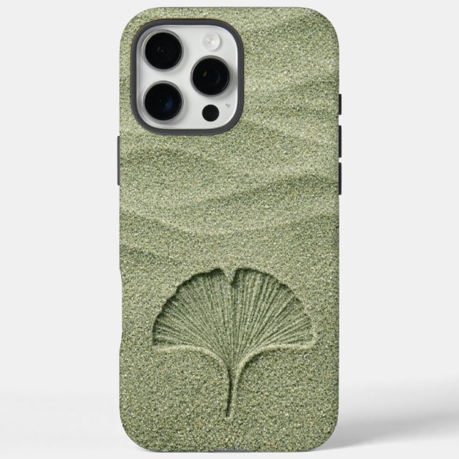 Sagegrüner Sand Ginkgoblatt Zen iPhone 16 Pro Max Hülle (Rückseite)