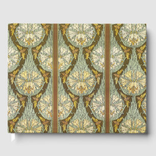 Sagegrünes Art Nouveau-Lilien-Insektenmuster Gästebuch