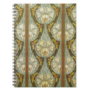 Sagegrünes Art Nouveau-Lilien-Insektenmuster Notizblock