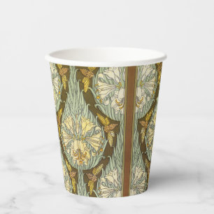 Sagegrünes Art Nouveau-Lilien-Insektenmuster Pappbecher