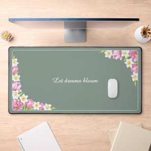 Sagegrünes Blumen-Desktop-Mat mit individuellem Zi Schreibtischunterlage