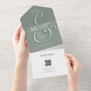 Sagegrünes Et-Zeichen Foto-Hochzeit All In One Einladung